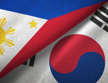 Philippines and South Korea two flags textile cloth, fabric texture